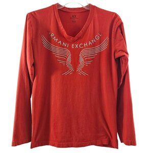 Armani Exchange A/X Women’s Size Small Red V-Neck Long Sleeve Cotton T-shirt